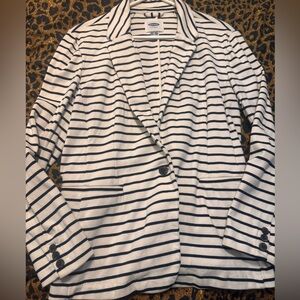 Navy Blue and White Striped Blazer